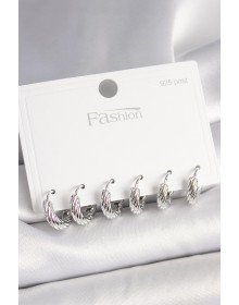 925 Sterling Silver Stud Brass Silver Color Engraved Ring Model Women's Earring Set