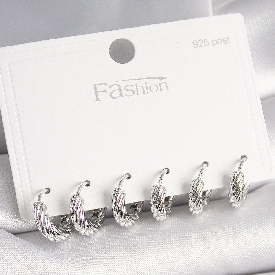 925 Sterling Silver Stud Brass Silver Color Engraved Ring Model Women s Earring Set 925 Sterling Silver Stud Brass Silver Color Engraved Ring Model Women s Earring Set