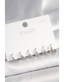 925 Sterling Silver Stud Brass Silver Color Heart Embroidered Ring Model Women's Earring Set