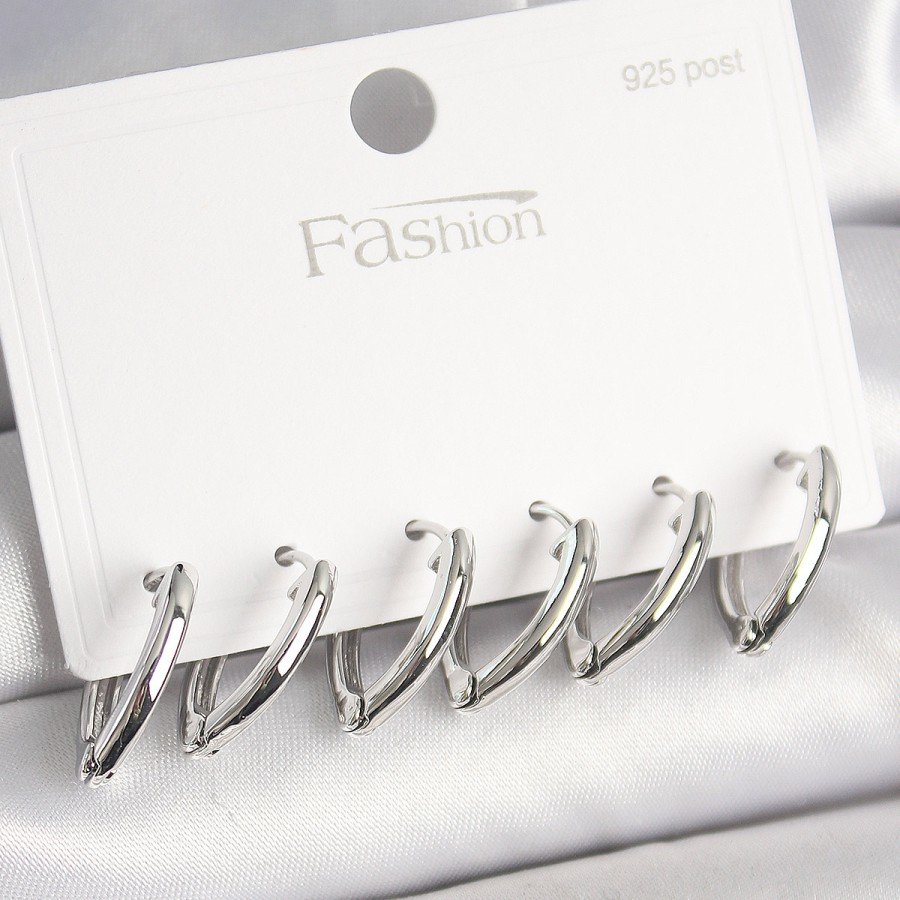 925 Sterling Silver Stud Brass Silver Color Triangle Model Women s Earring Set 925 Sterling Silver Stud Brass Silver Color Triangle Model Women s Earring Set