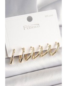 925 Sterling Silver Stud Brass Gold Color Triangle Model Women's Earring Set