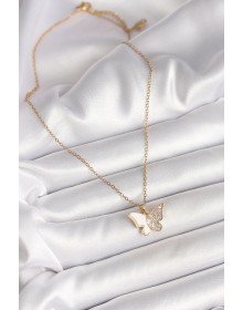 316L Steel Gold Color Chain Zircon Stone White Enameled Butterfly Model Women's Necklace