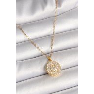316L Steel Gold Color Chain Medallion Zircon Stone Heart Model Women's Necklace