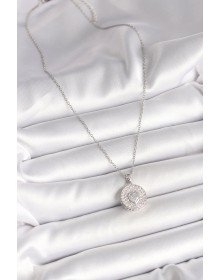 316L Steel Silver Color Chain Zircon Stone Heart Embroidered Medallion Model Women's Necklace
