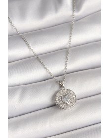 316L Steel Silver Color Chain Zircon Stone Heart Embroidered Medallion Model Women's Necklace