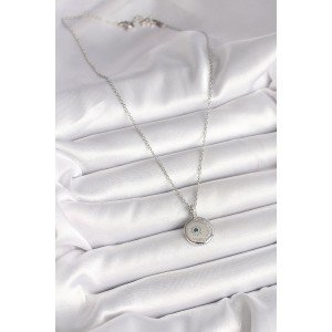 316L Steel Silver Color Chain Medallion Zircon Stone Embroidered Crescent Star Model Women's Necklace
