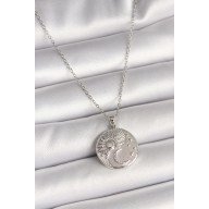 316L Steel Silver Color Chain Zircon Stone Moon Sun Embroidered Medallion Model Women's Necklace