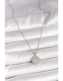 316L Steel Silver Color Chain Zircon Stone Blue Stone Detailed Medallion Model Women's Necklace