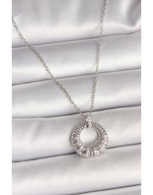316L Steel Silver Color Chain Zircon Stone Embroidered Circle Model Women's Necklace