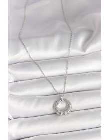 316L Steel Silver Color Chain Zircon Stone Embroidered Circle Model Women's Necklace