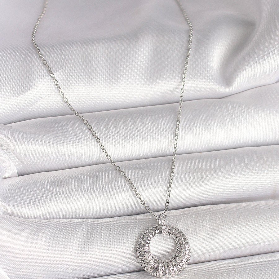 316L Steel Silver Color Chain Zircon Stone Embroidered Circle Model Women s Necklace