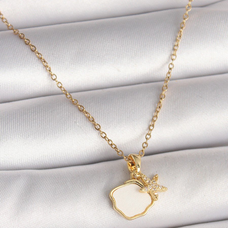 316L Steel Gold Color Chain Hanging White Enameled Seashell Zircon Stone Starfish Figure Women s Necklace