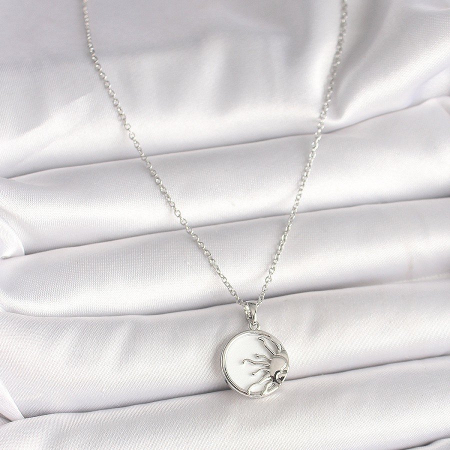316L Steel Silver Color Chain White Enameled Sunset Model Women s Necklace