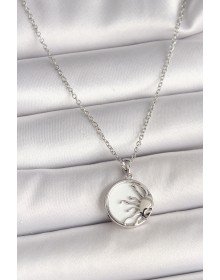 316L Steel Silver Color Chain White Enameled Sunset Model Women's Necklace