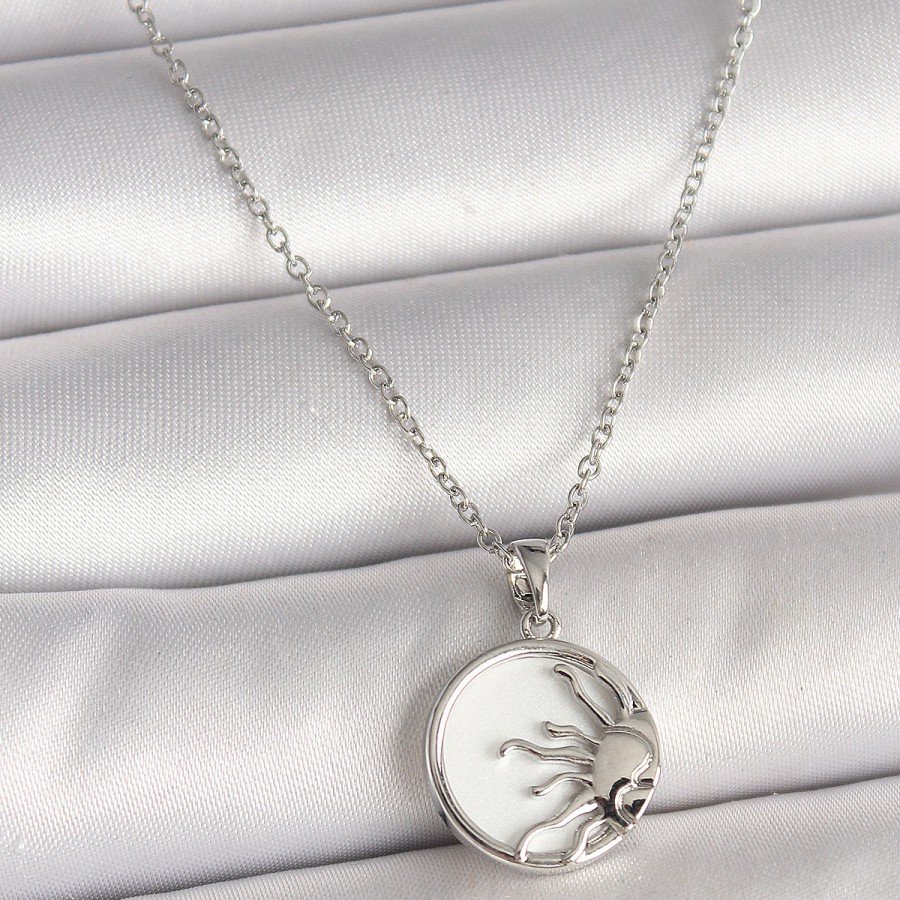 316L Steel Silver Color Chain White Enameled Sunset Model Women s Necklace