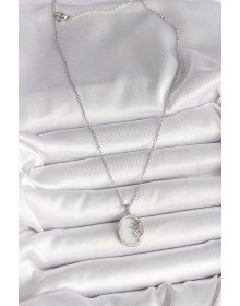 316L Steel Silver Color Chain White Enameled Sunset Model Zircon Stone Detailed Women's Necklace