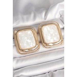 Brass Gold Color White Enameled Square Model Women's Earrings Brass Gold Color White Enameled Square Model Women's Earrings