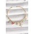 Brass Gold Color Zircon Stone Dangle Pole Star Figure Pearl Detail Charm Women's Bracelet