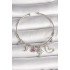 Brass Silver Color Dangle Zircon Stone Planet Figure Heart Detail Charm Women's Bracelet