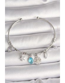 Brass Silver Color Shaking Compass Figure Heart Detail Charm Women's Bracelet