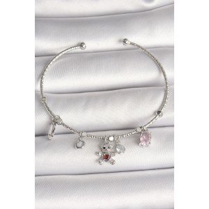 Brass Silver Color Dangle Zircon Stone Teddy Bear Figure Red Stone Detail Charm Women's Bracelet Brass Silver Color Dangle Zircon Stone Teddy Bear Figure Red Stone Detail Charm Women's Bracelet