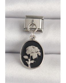 316L Steel Silver Color Silver Flower Embroidered Black Portrait Model Nomination Charm