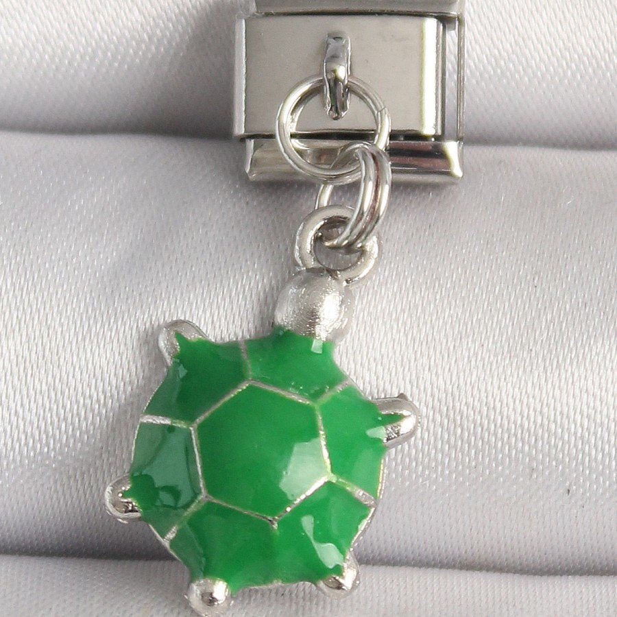 316L Steel Silver Color Green Turtle Model Nomination Charm