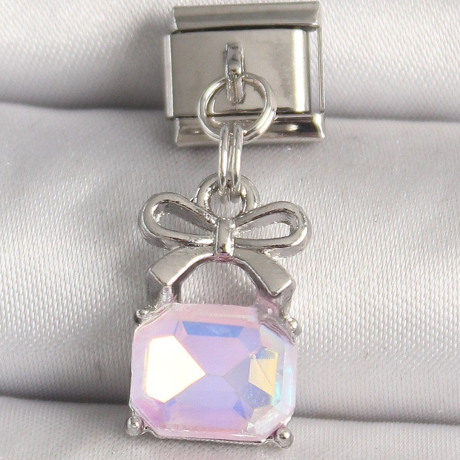 316L Steel Silver Color Pink Zircon Stone Bag Model Nomination Charm