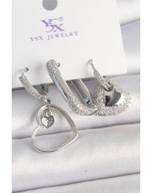 Brass Silver Color Dangle Zircon Stone Heart Model 3-Piece Women's Combination Earrings