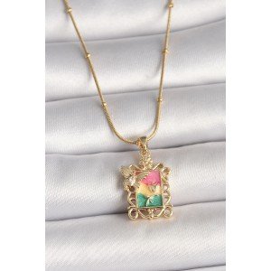316L Steel Gold Color Colorful Zircon Stone Butterfly Embroidered Portrait Model Women's Necklace