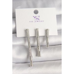 Brass Silver Color Zircon Stone Bamboo Model 3-Piece Women's Combination Earrings Brass Silver Color Zircon Stone Bamboo Model 3-Piece Women's Combination Earrings