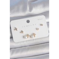 Brass Gold Color Zircon Stone Butterfly Model Pearl Detail 925 Sterling Silver Stud Women's Earring Set