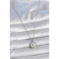 316L Steel Silver Color Chain White Enamel Crescent Engraved Medallion Model Women s Necklace
