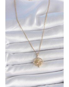 316L Steel Gold Color Chain Zircon Stone Compass Model Women's Necklace
