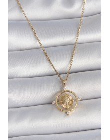 316L Steel Gold Color Chain Zircon Stone Compass Model Women's Necklace