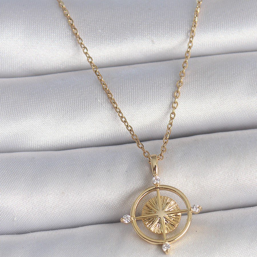 316L Steel Gold Color Chain Zircon Stone Compass Model Women s Necklace