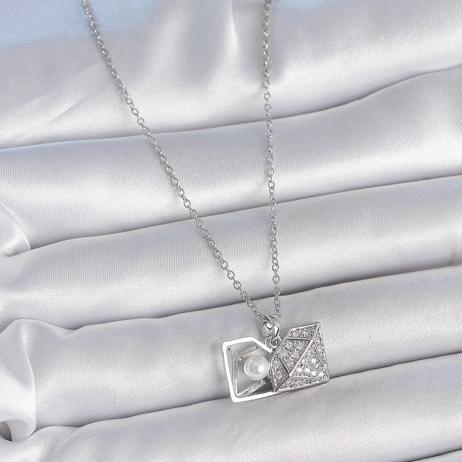 316L Steel Silver Color Chain Zircon Stone Pearl and Diamond Model Women s Necklace 316L Steel Silver Color Chain Zircon Stone Pearl and Diamond Model Women s Necklace