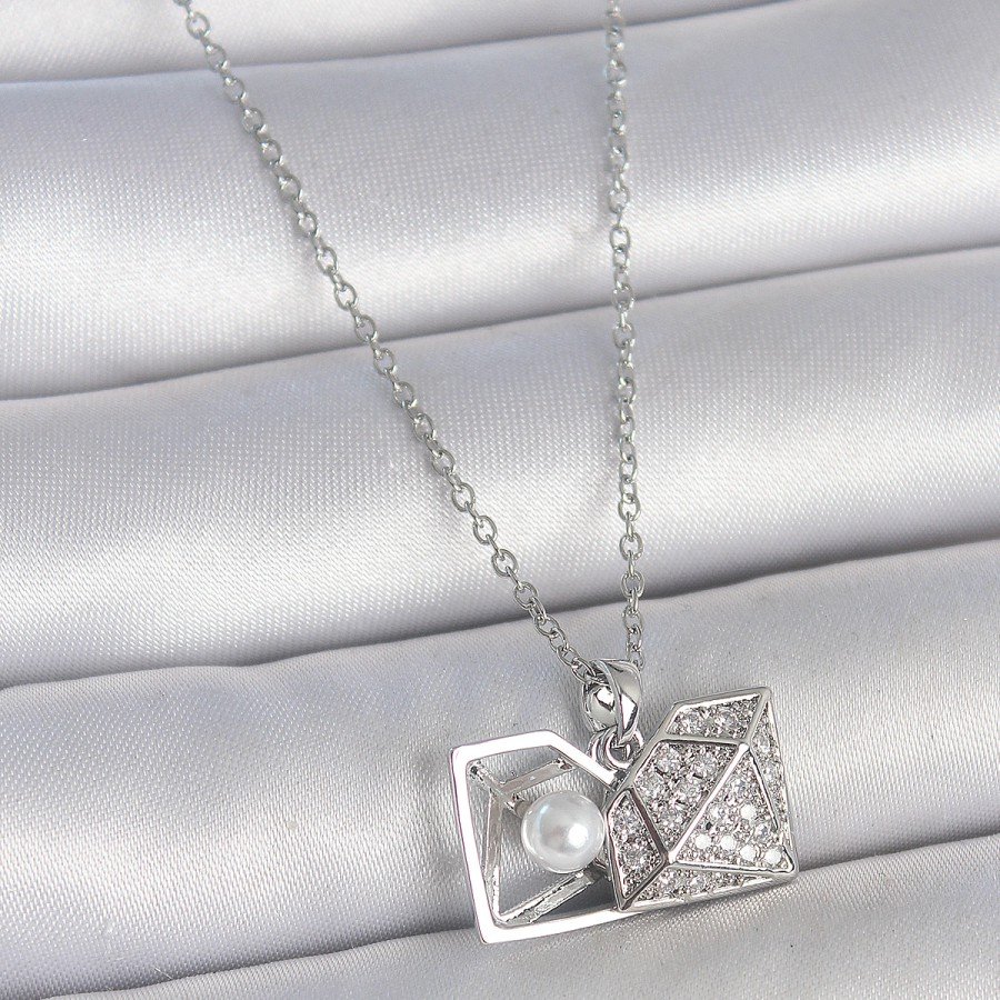 316L Steel Silver Color Chain Zircon Stone Pearl and Diamond Model Women s Necklace 316L Steel Silver Color Chain Zircon Stone Pearl and Diamond Model Women s Necklace