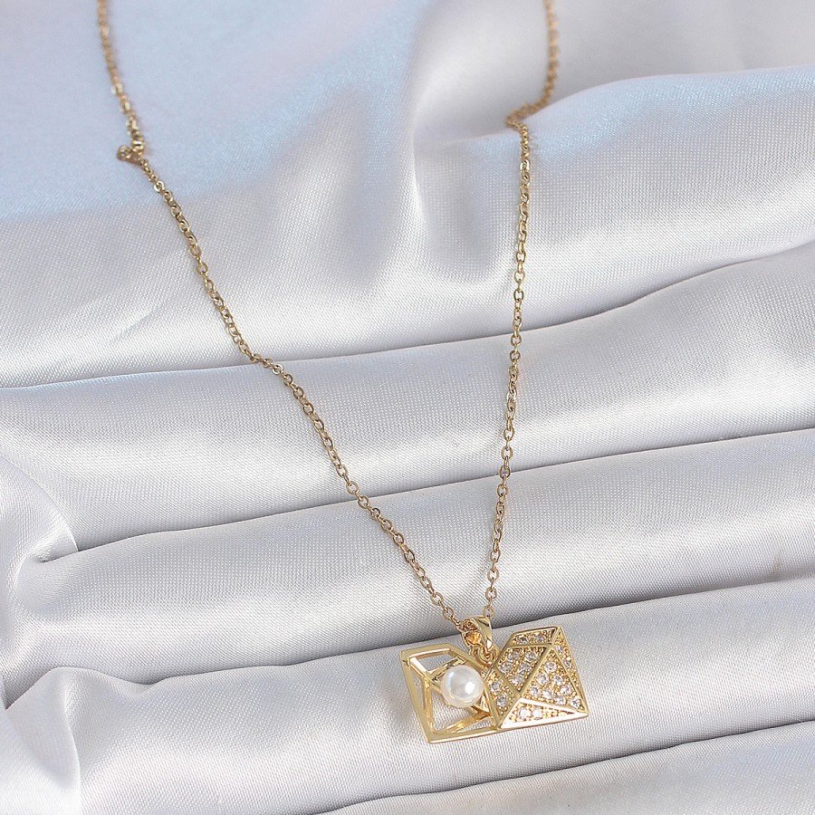 316L Steel Gold Color Chain Zircon Stone Open Pearl Diamond Model Women s Necklace