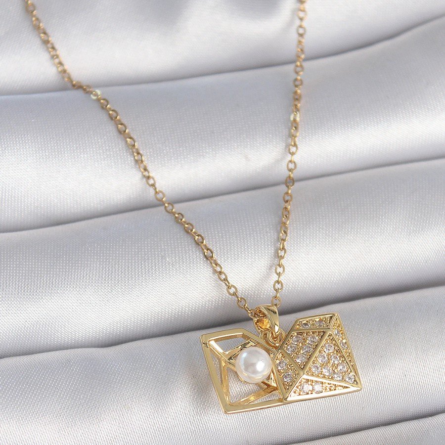 316L Steel Gold Color Chain Zircon Stone Open Pearl Diamond Model Women s Necklace