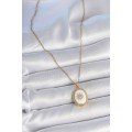 316L Steel Gold Color Chain White Enameled Sun Embroidered Zircon Stone Detailed Medallion Model Women s Necklace