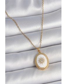 316L Steel Gold Color Chain White Enameled Sun Embroidered Zircon Stone Detailed Medallion Model Women's Necklace