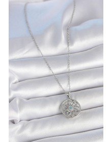 316L Steel Silver Color Chain Blue Stone Lotus Model Women's Necklace