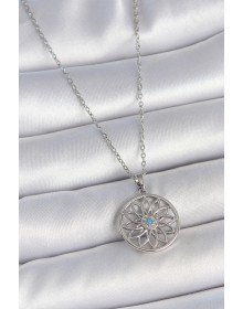 316L Steel Silver Color Chain Blue Stone Lotus Model Women's Necklace