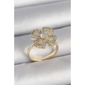 Brass Gold Color Zircon Stone Clover Model Adjustable Women's Ring Brass Gold Color Zircon Stone Clover Model Adjustable Women's Ring