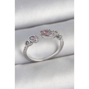 Brass Silver Color Pink Drop Zircon Stone Adjustable Model Women's Ring Brass Silver Color Pink Drop Zircon Stone Adjustable Model Women's Ring