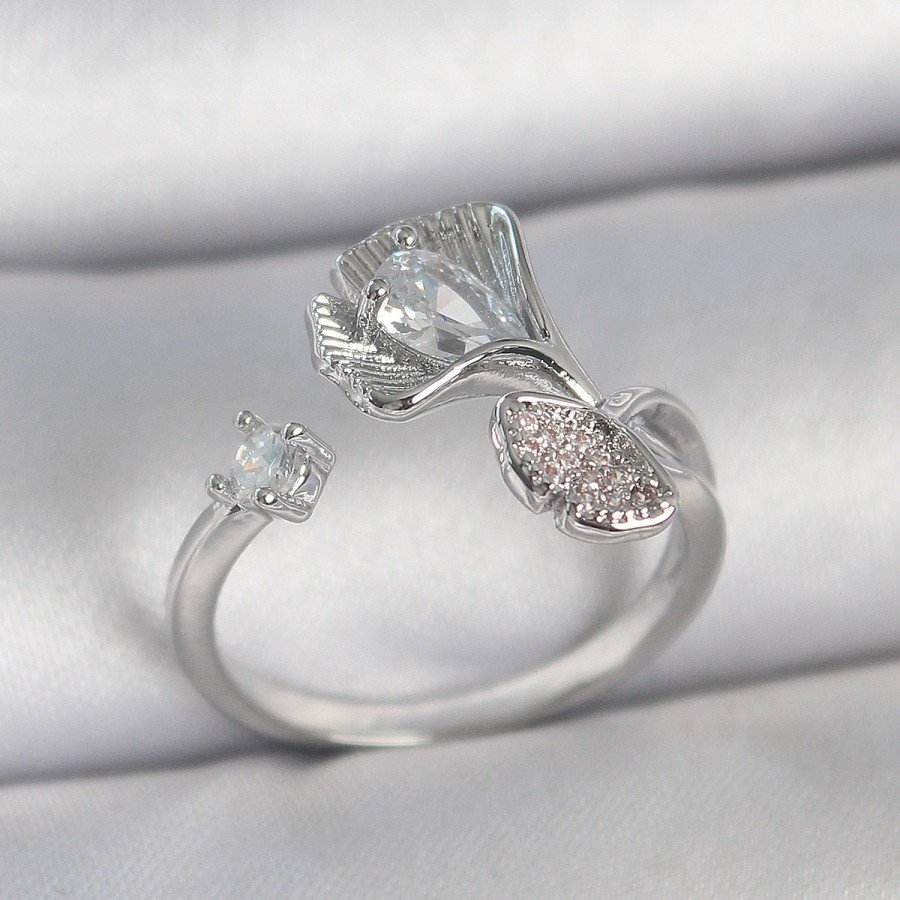 Brass Silver Color Zircon Stone Sea Shell Model Adjustable Women s Ring