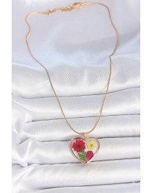 316L Steel Gold Color Chain Epokis Heart Natural Flower Model Women's Necklace