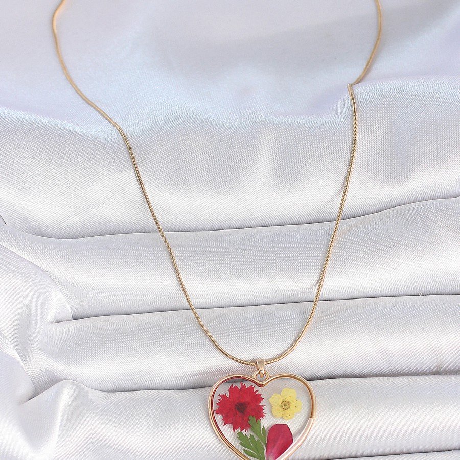 316L Steel Gold Color Chain Epokis Heart Natural Flower Model Women s Necklace