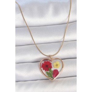 316L Steel Gold Color Chain Epokis Heart Natural Flower Model Women's Necklace